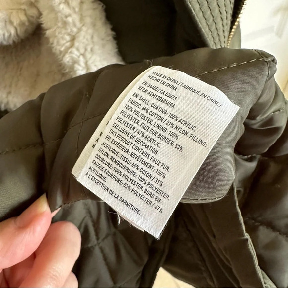 American Eagle size Small Army Green Utility Jacket Sherpa Faux Fur Hood Winter - Picture 6 of 6